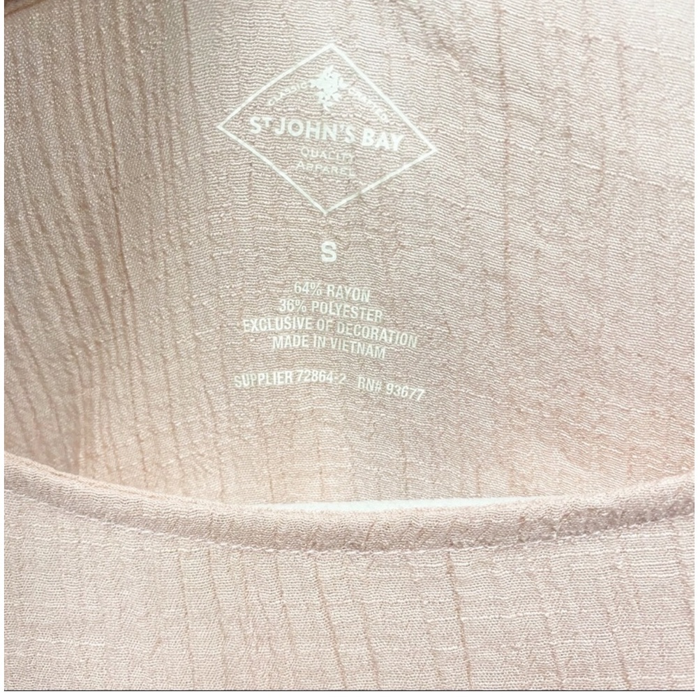 St. John’s Bay Pink Embroidered Boho Blouse Soft Pink Taupe Size Medium - Picture 6 of 13